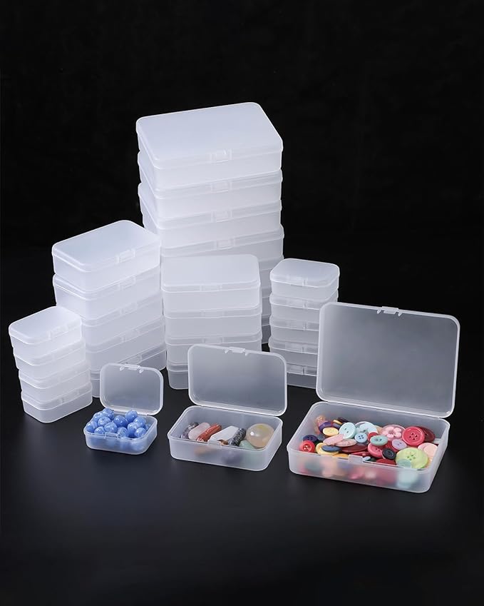 LJY 28 Pieces Mixed Sizes Rectangular Empty Mini Plastic Storage Containers with Lids for Small Items and Other Craft Projects Small Containers with Lids(Frosted)