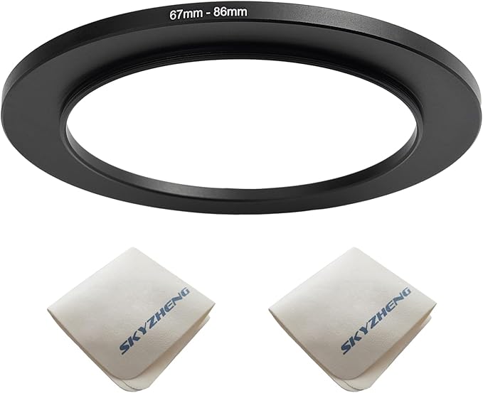 67mm Lens to 86mm Camera Lens Adapter 67mm to 86mm Step Up Ring Adapter Ring for All Brands of UV ND CPL, with Premium Lens Wiping Cloth 2 Pack (67mm-86mm)