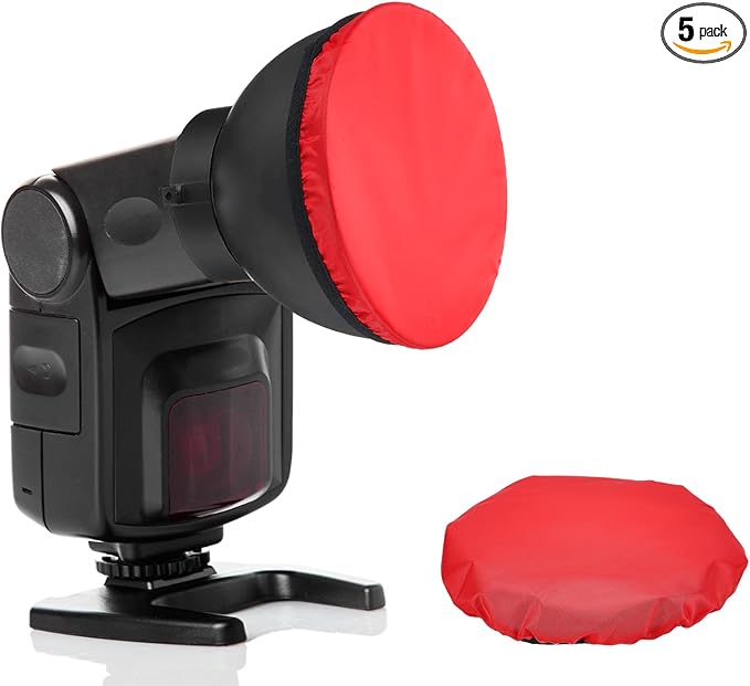 PATIKIL 6.3" x 6.3" Soft Mini Flash Diffuser Cap, 5 Pack Universal Elastic Flash Diffuser Cover for DSLR Camera Flashlight, Red