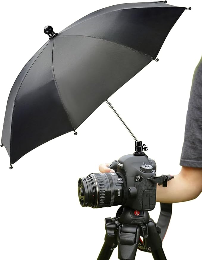 Generic Large Camera Umbrella Hot Shoe for Rain Sun 19inch, DSLR Camera Rain Cover Shade, Protector for Canon, Sony, Nikon, Fuji, Olympus, Ajustable Height & Angle, Black