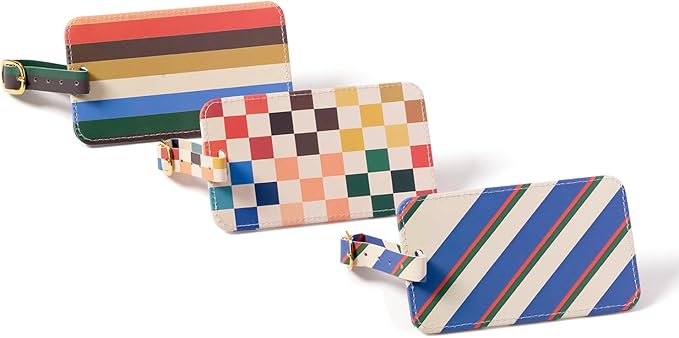 WORLD TRAVELER Luggage Tag Set - 3 Pack Baggage Tags Identifiers with ID Cards - Faux Leather Luggage Tags for Suitcases, Size One Size, Checkered