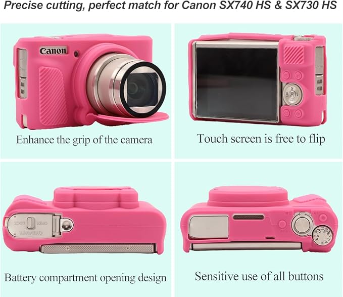 Pocoukate Case for Canon PowerShot SX740 HS Camera with Screen Protector, Soft Silicone Protective Cover Skin with Removable Lens Cover for SX740 HS, SX730 HS Accessories Rubber - Peach Pink ﻿