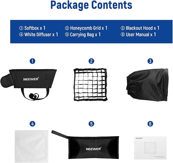 NEEWER 12.2"x11.4" Foldable Softbox Diffuser with Grid and Bag for NL660/SNL660/RGB660/RGB660 Pro/RGB660 PRO II LED Video Light Panel, Studio Photo Portrait Photography YouTube Video Soft Lighting
