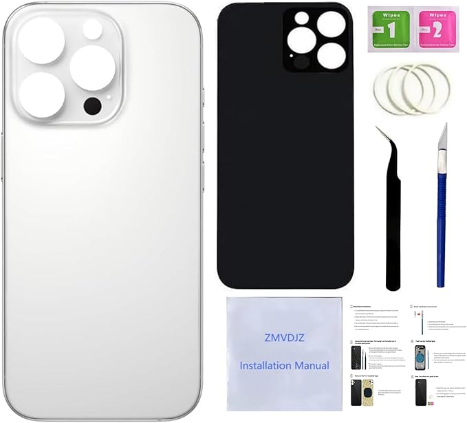 16 Pro Max Back Glass Replacement for iPhone 16 Pro Max Back Cover Glass (White Titanium, 6.9 inches) with Pre-Installed Tape +Installation Instruction + Repair Tools (White Titanium)