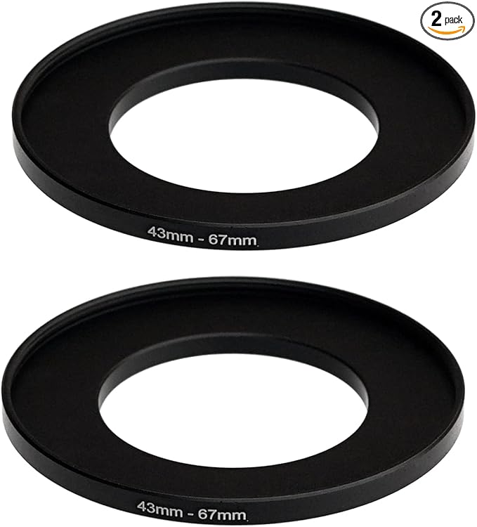 (2 Pcs) 43-67MM Step Up Ring Adapter, 43mm to 67mm Filter Ring, 43 mm Male 67 mm Female Stepping Up Ring for DSLR Camera Lens and ND UV CPL Infrared Filters