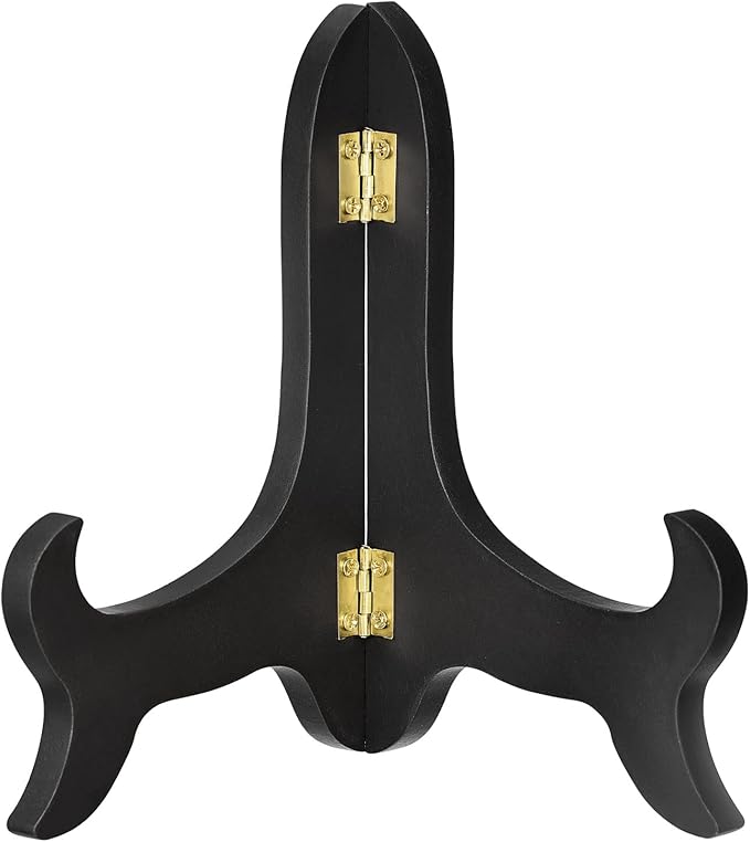 uxcell 7" Easel Plate Holder, Wooden Folding Display Stand Black for Decorative Picture Frame