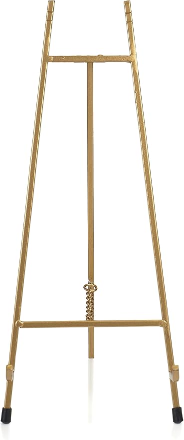 Red Co. 15” Tall Modern Metal Tripod Plate Stand and Art Holder Easel, Gold