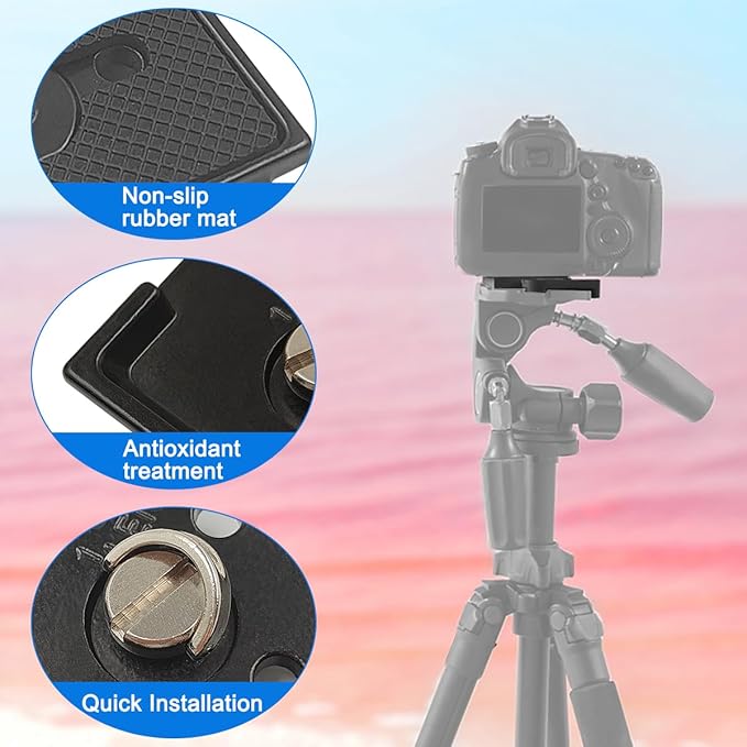 2 Pack Quick Release Plate, Tripod Quick Release Adapter Compatible for Manfrotto 200PL-14 QR Cameras Tripod, Camera Mounting Adapter with 1/4" and 3/8" Screws Ball Head Parts Replacement Adapter
