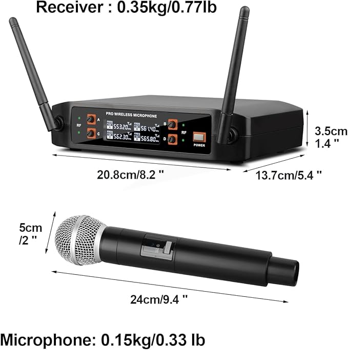 4-Channel Wireless Microphone System for Karaoke & Church UHF Handheld Mics, Plug & Play Setup, Clear Sound for Party & Meetings