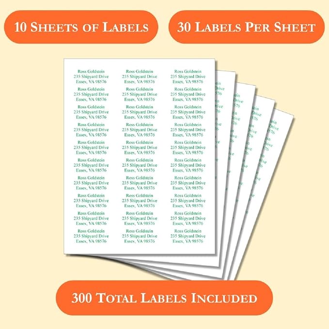 ALLIANCE BUSINESS PRODUCTS Return Address Labels Personalized, Address Labels for Envelopes, 300 Labels On Sheets (White) - 21 Colors, 2 5/8" x 1" - 300 Count