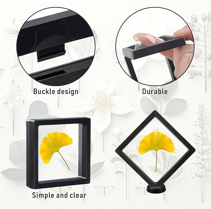 Black 3D Floating Frame , 4.3 x 4.3 x 0.8 inch Coin Display Case with Base , 3D Floating Jewelry Frame Display Holder Stands for Challenge Coins AA Medallions Specimen Jewelry (20 Pack)