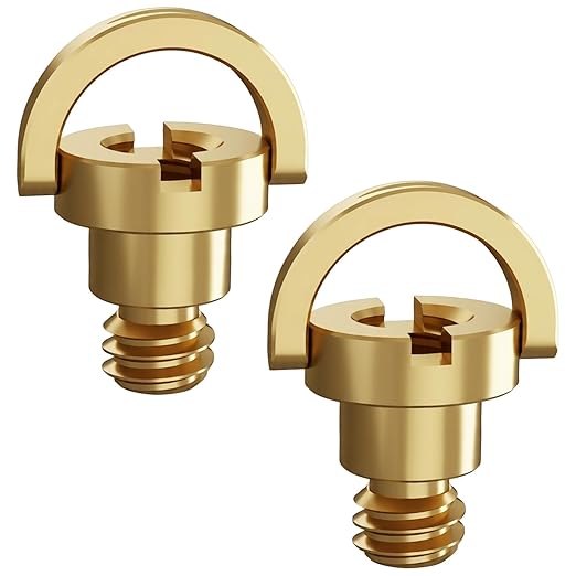 D-Type Screw 1/4" Brass Screw with D-Ring, 2 Pack Camera Tripod Screws for Mounting Case, Quick Release Plate and Cameras Accessories