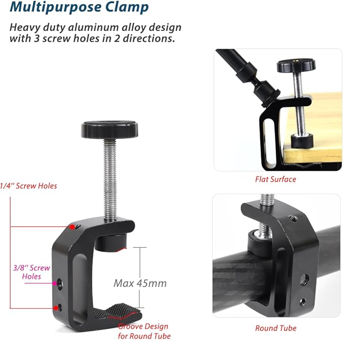 21"/53cm Adjustable Magic Arm with Super Clamp, Overhead Phone Mount, Heavy Duty Desk Camera Mount & Clamp,Flexible Joints Articulating Friction Arm for Light, Webcam, Mic, Action Camera