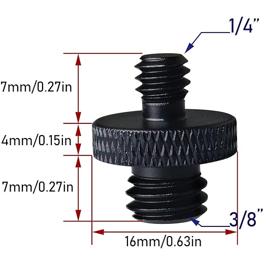 2Pcs 3/8 inch Male to 1/4 inch Male Threaded Tripod Screw Adapter Double Sides Standard Mounting Thread Converter for Camera Mount