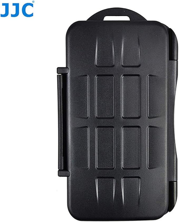 JJC MC-SD12 Ruggard SD Card Case, Shockproof SD Card Case, Water-Resistant SD Card Case, Rubber Sealed Ergonomic Locking Easy Carrying Memory Card Case Fits 12 SD Cards