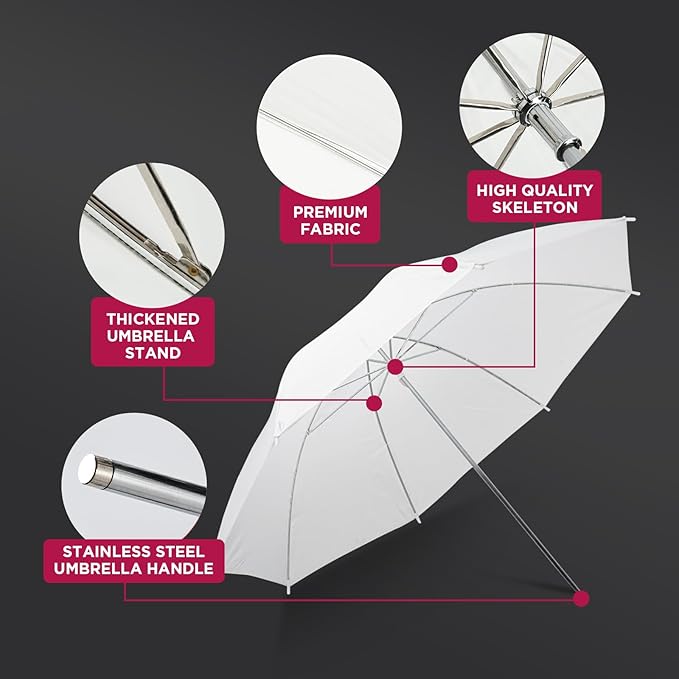 Photography Umbrella Lighting Kit,33" Translucent White Soft Umbrella & Silver Reflector Diffuser Umbrella for Studio/Outdoor Photo and Video Lighting Accessories (1x 33 White + 1x 33 Black)…