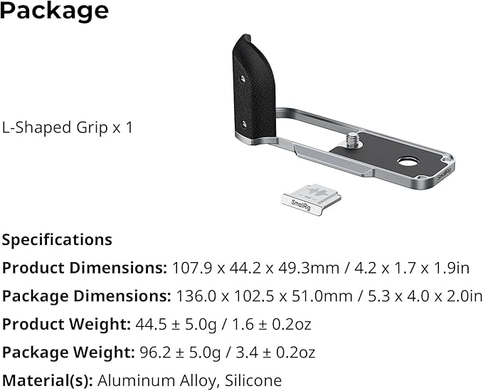 SmallRig X Half L-Shaped Grip for FUJIFILM X Half Camera, Built-in Quick Release Plate for Arca, Lightweight Ergonomic Silicone Handle with Hot Shoe Cover(Silver) - 5216