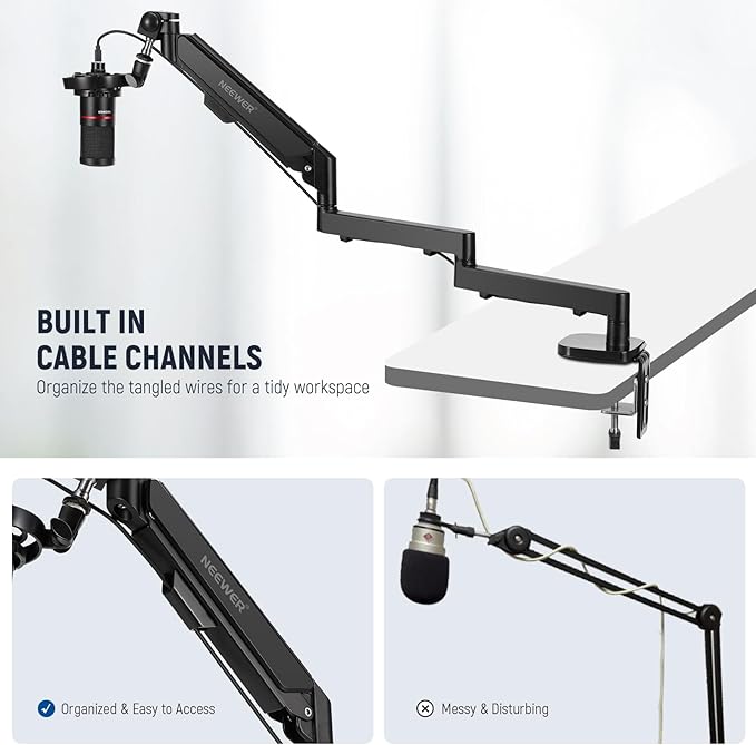 Neewer Low Profile Mic Arm Desk Mount, 360° Swivel Boom Arm with Pneumatic Damping Adjustable, Cable Management, Compatible with Shure MV7 SM7B Blue Yeti Gaming Streaming Podcast Microphone, MS002