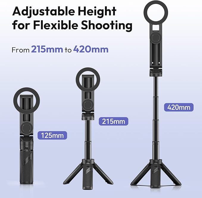 ULANZI Magnetic Phone Tripod, JJ03 Portable Selfie Stick Tripod for Magsafe with Remote, Mini Phone Stand Handle Grip for iPhone 17/16/15/Android, 360° Rotation Pocket Size for Travel Vlog Live