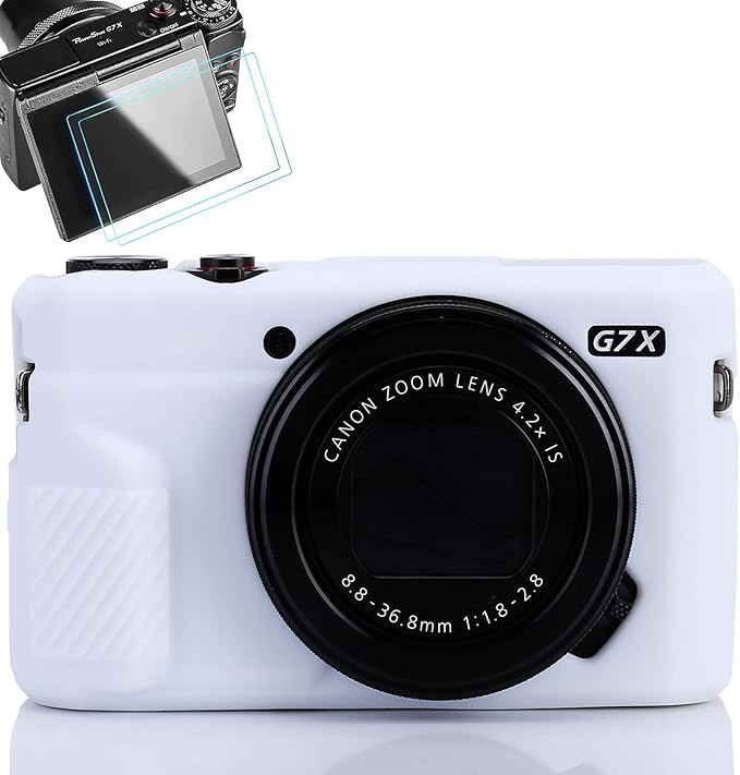 Pocoukate Camera Body Case for Canon G7X /G7X Mark II/Mark III Silicone Case Cover with Optical 9H Hardness 0.3mm Ultra-Thin DSLR Camera Screen Protector