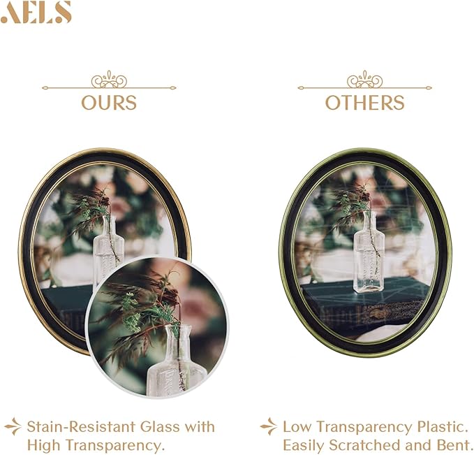AELS 8x10 Inch Vintage Picture Frame, Elegant Antique Photo Frames with Glass Front, Photo Display, Tabletop Wall Hanging, Gift Ideas, Black Oval with Gold Trim