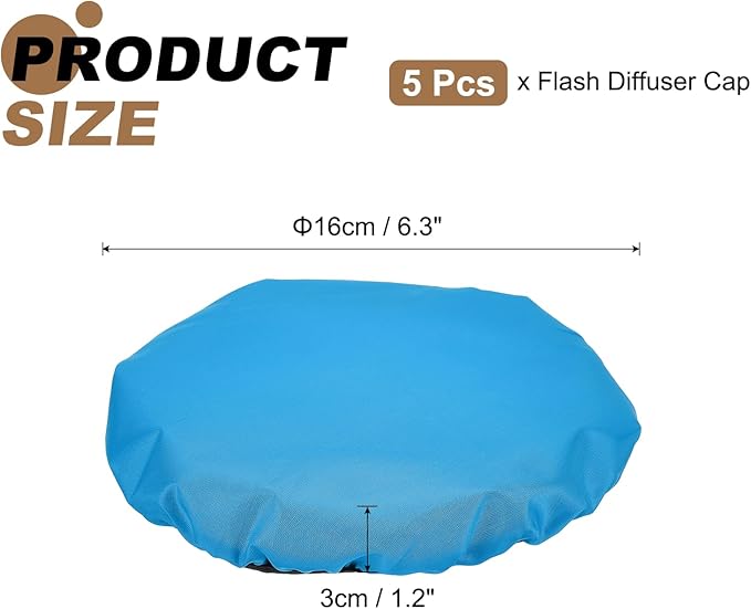 PATIKIL 7.1" x 7.1" Soft Mini Flash Diffuser Cap, 5 Pack Universal Elastic Flash Diffuser Cover for DSLR Camera Flashlight, Blue