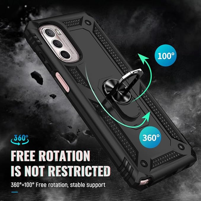 Androgate Phone Case for Motorola Moto G Stylus 2022 4G, Black, with Metal Ring Kickstand, Shockproof Cover, Compatible with HD Screen Protector