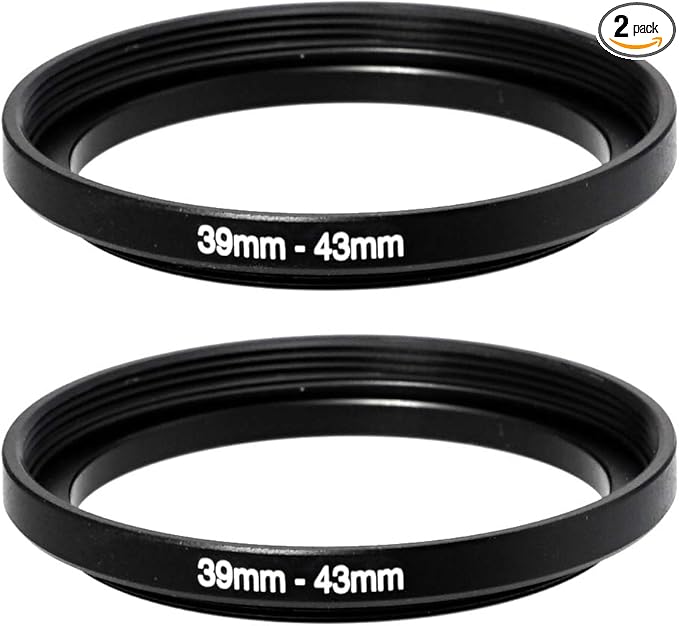 (2 Pcs) 39-43MM Step-Up Ring Adapter, 39mm to 43mm Step Up Filter Ring, 39mm Male 43mm Female Stepping Up Ring for DSLR Camera Lens and ND UV CPL Infrared Filters