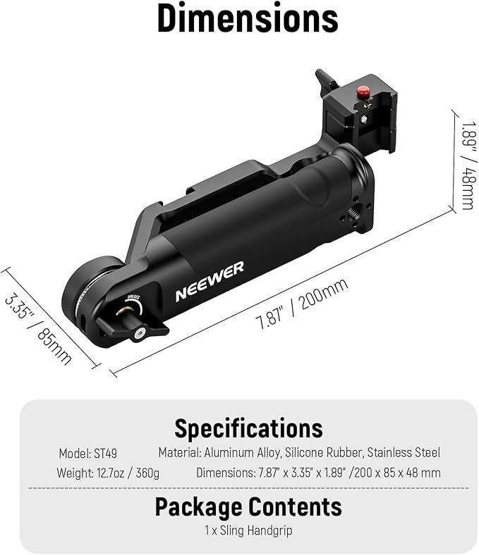 NEEWER Adjustable Sling Handle Grip Compatible with DJI Ronin RS4 RS3 Mini RS 3 Pro RS 2 RSC 2 Gimbal Stabilizer for Low Angle Shot, Max Load 13.2lb, ST49