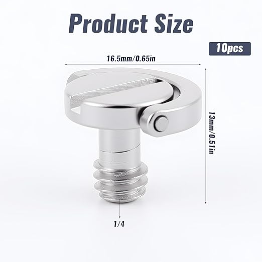 10 Pack Stainless Steel D Ring Screw Hinged Holder, 1/4"-20 Ring Camera Screws Tripod Camera Fixing Screwsfor Selfie Sticks, Gimbals, Quick Release Wrist Strap Mounting and Attachment
