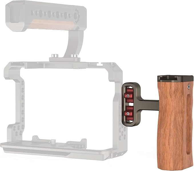 Poyinco Wooden Mini Handle Side Handgrip with 1/4"-20 Screws for Digital Camera DSLR Camera Cage with Cold Shoe Mount Built-in Wrench can Up and Down Adjustable - Bronze