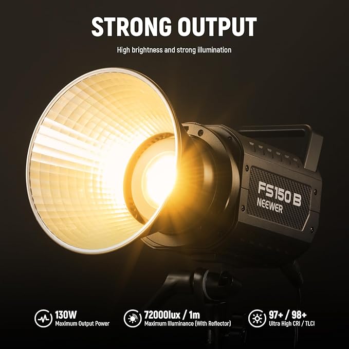 NEEWER FS150B LED Studio Video Light 2.4G/APP Control, 130W Bi Color COB Continuous Output Lighting with Cleaning Cloth for Photography Video Recording 4 Dimming Curves/2700K-6500K/CRI97+/Bowens Mount