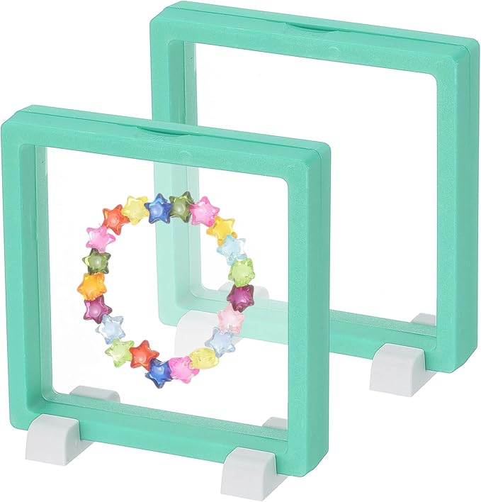 PATIKIL 2Pcs Floating Display Case, 4.3 Inch Jewelry Display Case Stand Challenge Coin Holder Frames Transparent Small Storage Box 3D for Necklace Bracelets Pendants, Sky Blue/White