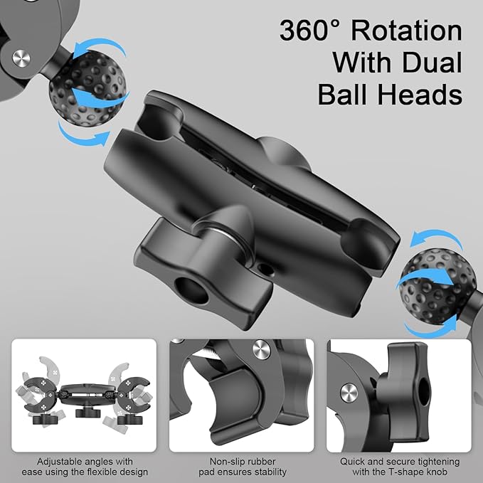 Double Clamp Camera Mount - Universal Bracket for Golf Carts, Umbrella Clamp, Desktop, Strollers, Wagons, Photo Studio, and More, Magic Arm Double Ball Head Adapter