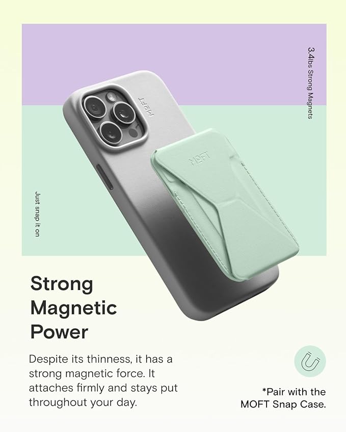 MOFT Magnetic Wallet Stand Compatible with iPhone 17/16/15/14/13/12 Series, Angle Adjustment & Magsafe Compatible MOVAS Phone Stand,Peppermint