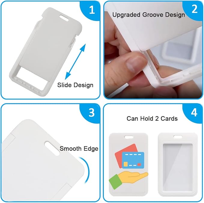 Larpur 2 Pack Vertical ID Badge Holders Hard Plastic Card Cases with Clear ID Window for School, Office, Factory, White