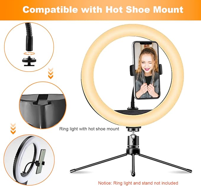 Ring Light Phone Holder Universal Phone Holder for Ring Light with 1/4 and Hot Shoe Adapter, Flexible Phone Mount for RingLight and Tripod Stand