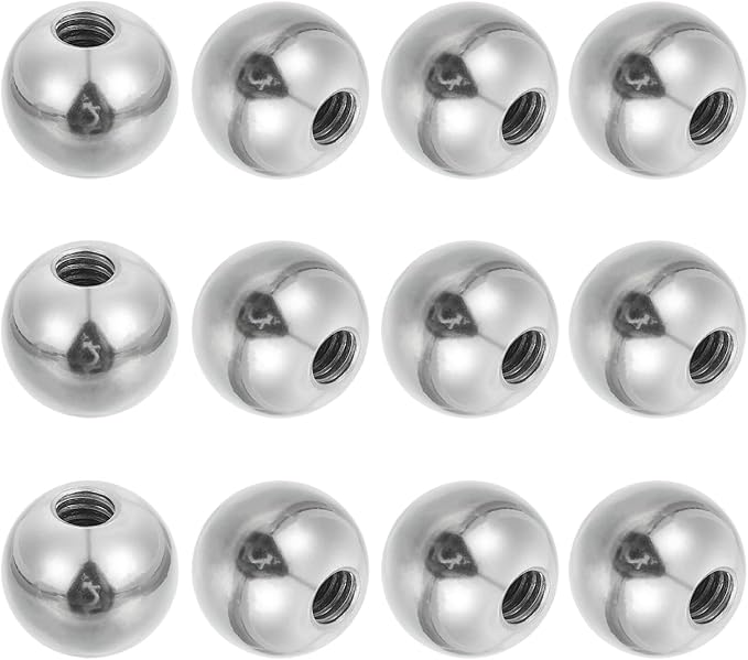 PATIKIL 12Pcs 17mm Ball Nuts Knob, M6 UNC Female Threaded Steel Swivel Ball Joint Adapter Converter for Super Clamp Camera Hot Shoe Mount Light Tripod Phone Holder, Silver