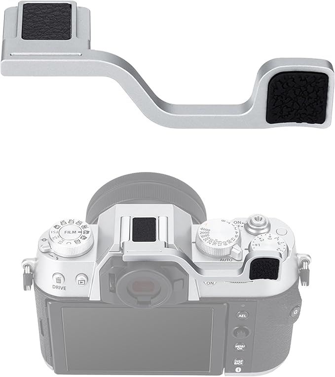 JJC Deluxe Metal Thumb Up Grip for Fuji Fujifilm X-T50 XT50 Mirrorless Camera, Hot Shoe Thumb Rest Support Grip for Stable and Safe Hand Hold, Not Affect The Use of Camera Buttons, Silver Color