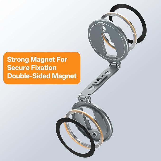 VRIG Dual Magnetic Phone Holder, Ultra Thin Foldable 1/4" Screw Tripod Mount Compatible with Magsafe for iPhone 16 15 14 13 12, Car Dashboard/Gym Magnetic Phone Stand, MG-33