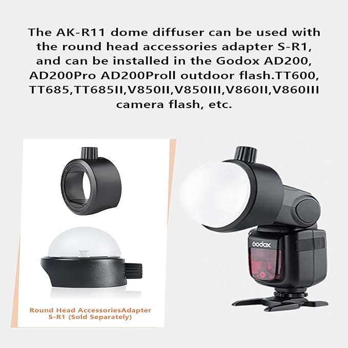 AK-R11 Dome Diffuser for V1 Pro V1 Flash, AD100Pro, Such as V1-S/V1-C/V1-N/V1-F/V1Pro-C/V1Pro-S/V1Pro-N/V1Pro-F/V1Pro-O, Use with Godox H200R Compatible for AD200 AD200 Pro II