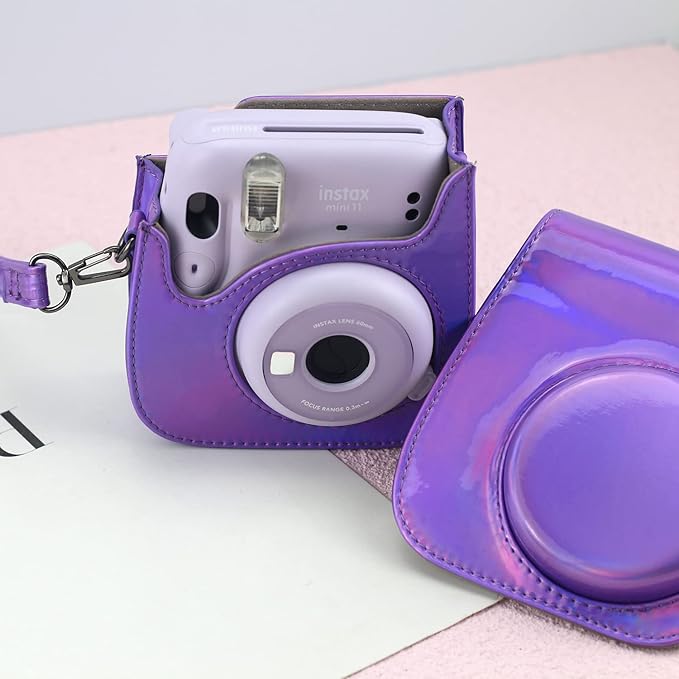 Frankmate PU Leather Camera Case Compatible with Fujifilm Instax Mini 11 12 Instant Camera with Adjustable Strap and Pocket (Magic Purple)
