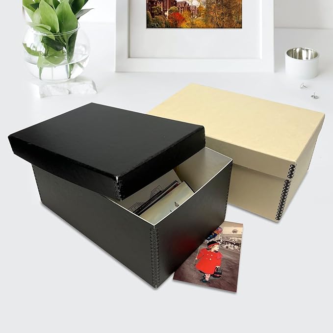 Lineco Archival Photo Storage Box, Holds up to 1100 of 5x7 Pictures, 4x6 Photograph Container with Removable Lid. Preserve Snapshot, Negatives, Prints, Films, Card, 5"x7"x12", Black