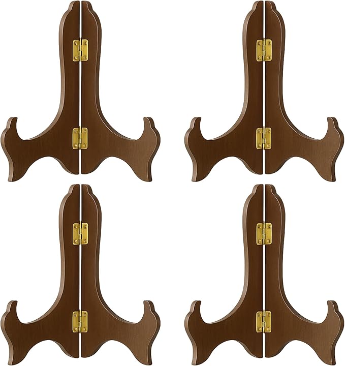 Tatuo 4 Packs Wooden Display Stand Decorative Plate Stands for Display Picture Frame Holder Easels(Brown,4 Inch)