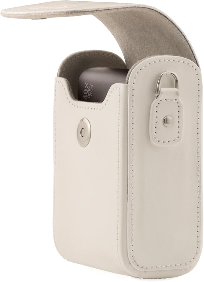 MegaGear Leather Camera Case with Strap compatible with Sony Cyber-shot DSC-RX100 V, Panasonic Lumix DMC-ZS45, DMC-ZS50, Nikon Coolpix P340, Canon PowerShot S120, Nikon Coolpix L28, White (MG1417)