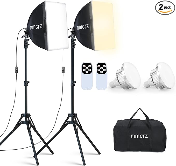 2Pack Professional Softbox Lighting Kit, 16'' x 16'' Studio Lights with 85W 2700-6500K E27 LED Bulbs, Continuous Lighting for Photography/Video Recording/Live Streaming