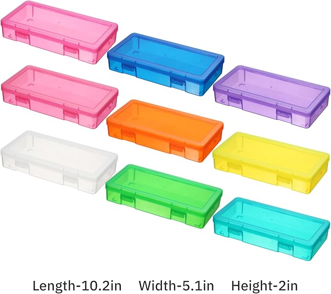 novelinks Medium Plastic Storage Boxes with Latching Lids – 9 Pack Stackable Craft Organizers for Supplies, Pencils, Crayons, Beads, Stationery & Classroom Use(9 Pack Medium -Color)