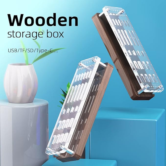 29 Slots Wooden Memory Card Case for Micro TF, USB Flash Drive, and SD Cards - Carrying Case With Screwdriver and Cell Phone Card Removal Pin Holder Desk-02MY