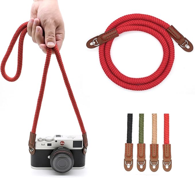 Camera Rope Strap 100cm Soft Cotton Camera Strap Vintage Neck Shoulder Belt Strap for Mirrorless and DSLR Camera. (Red)