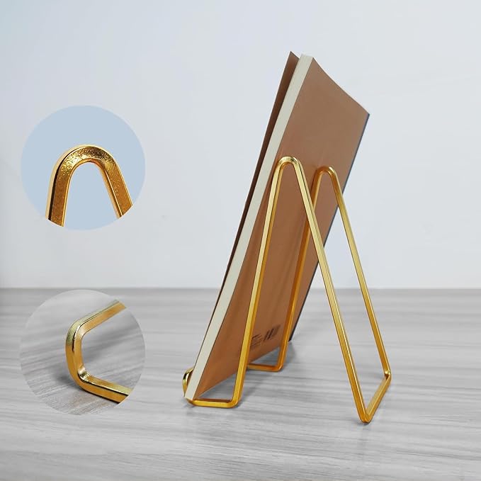 3 Pack 4 inch Metal Plate Stands for Display, Plate Holder Pictures Frame Easel Display Stand, Tabletop Picture Stand, Iron Easels for Display Photo Frames, Plates, Vinyl Record，Book, Sign（Gold）